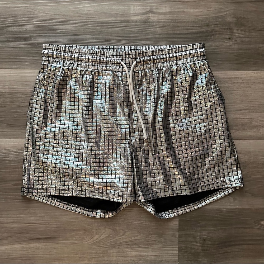 Silver Checkered Shorts Rave Festival